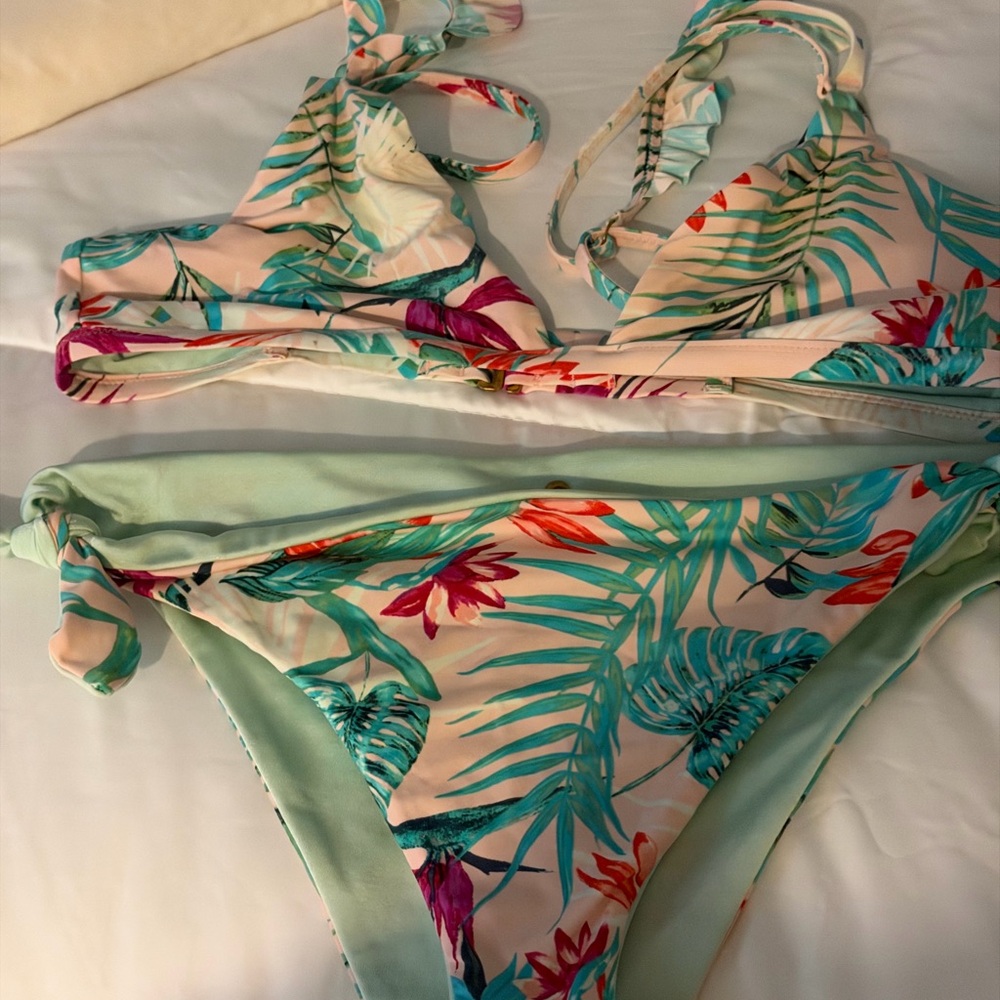 Tropical Floral Bikini Set in Mint & Coral
